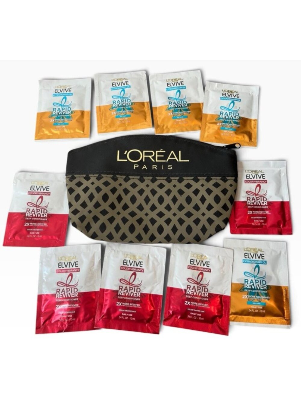 Loreal Elvive Rapid Reviver Deep Conditioner Oil + Color Lot 10 +Cosmetic Case